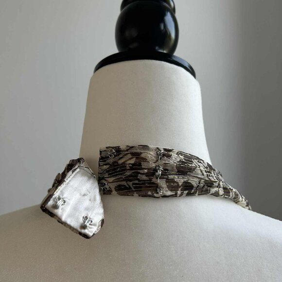 BCBGMAXAZRIA Silk Metallic Crinkle Chiffon Halter Midi Dress Ruched Waist – US 6 - Picture 8 of 12